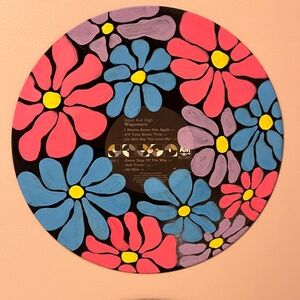Hand Painted Colorful Floral Vinyl Record Wall Art